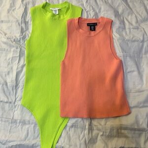 🧚🏻‍♂️Bundle Neon Green and Peach Ribbed Bodysuit and Soft top 🧚
